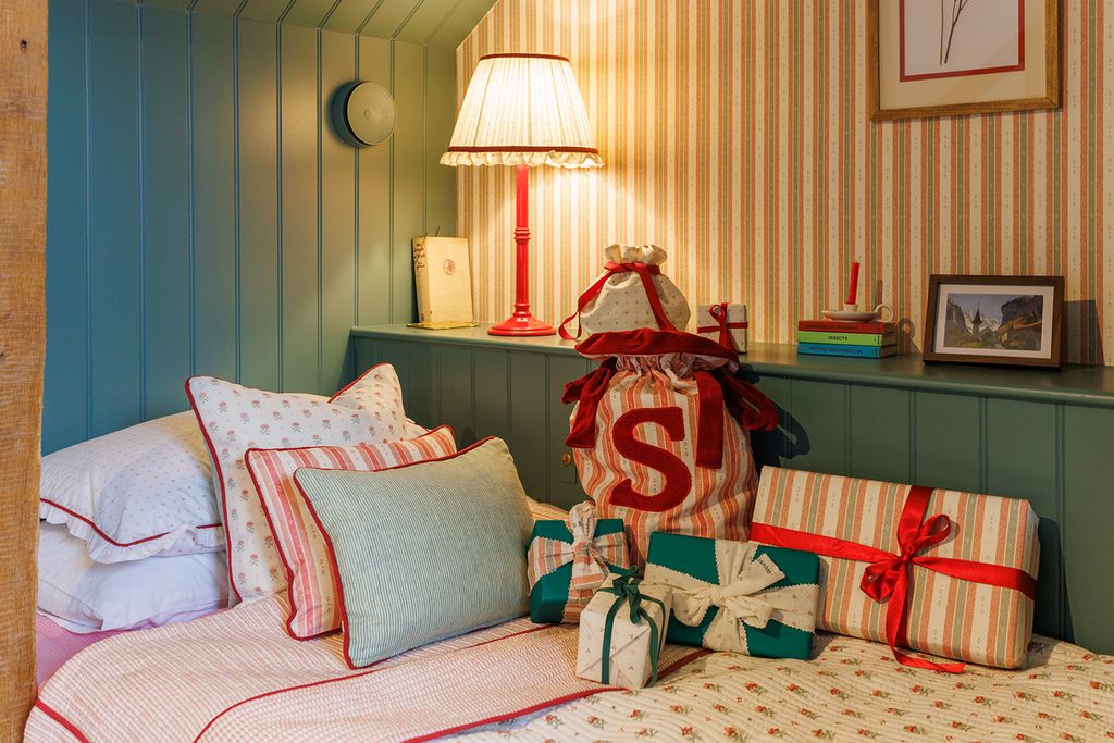 image contains Lamp Cushion Home Decor Table Lamp and Pillow by Minni Parker designs striped wallpaper wall panelling